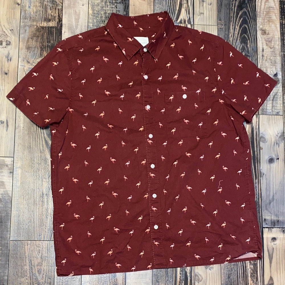 American Eagle Outfitters Maroon Flamingo Print Shirt